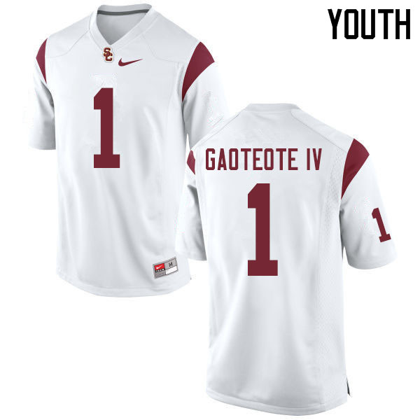 Youth #1 Palaie Gaoteote IV USC Trojans College Football Jerseys Sale-White - Click Image to Close
